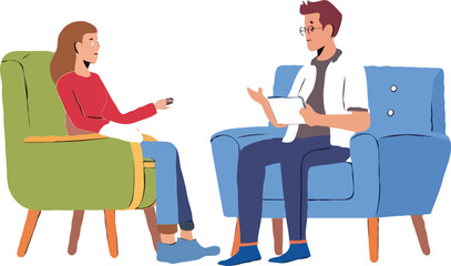 Therapy Session Depicts Dialogue and Understanding Between a Patient and Therapist in a Comfortable Counseling Environment