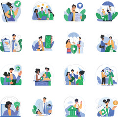 Fototapeta premium Collection of Insurance Flat Style Illustrations