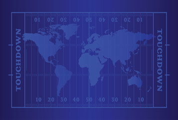 American Football Field, World Map with Blue Background , Vector Illustration Abstract Editable image