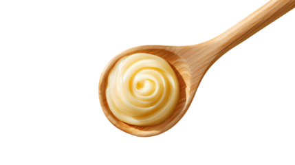 Spoon with tasty mayonnaise isolated on transparent background