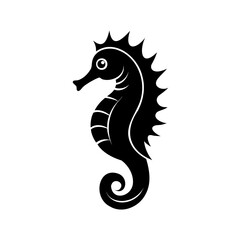 Silhouette a seahorse with a curled tail spiky dorsal fin animal marine