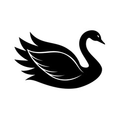 Silhouette a swan with elegant curved neck fanned wings bird water