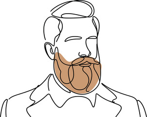 Minimalist Line Drawing of a Stylish Man with a Beard, Isolated on Transparent