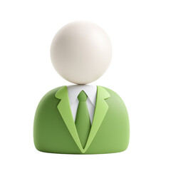 3 D stylized figure of a person in a green suit and white shirt isolated on a transparent background