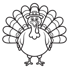 Simple Happy Thanksgiving Turkey Cartoon Standing Proudly - Easy Line Art for Kids Coloring Projects