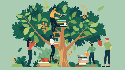 Enriching Knowledge A Community Learning and Sharing Resources Under a Symbolic Tree Filled with Books and Avid Readers