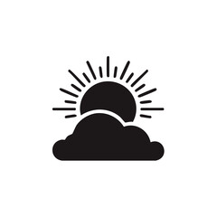 Sun and cloud weather icon simple black glyph for partly sunny forecast symbol