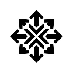 Fototapeta premium Abstract black directional arrows radiating outwards in a geometric snowflake pattern