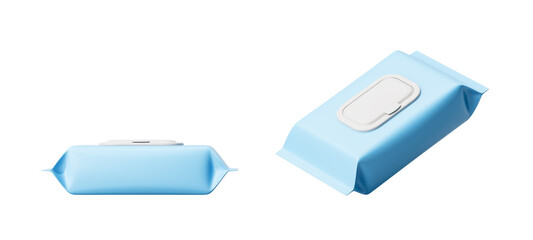 A large blue package of wet wipes on a white background. Mock up. 3d rendering