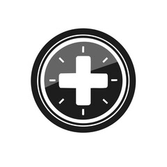 Obraz premium Healthcare cross symbol inside a clock face, medical care, health, time concept.