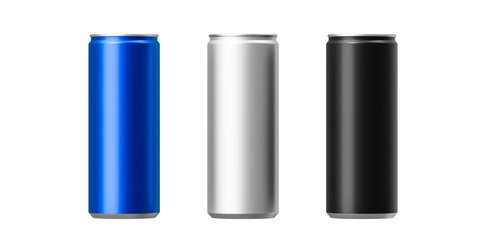 Metal beverage cans on a white background. Mock up. 3d rendering