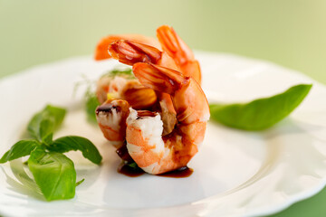 Aesthetic presentation of shrimp for fitness nutrition and healthy diet