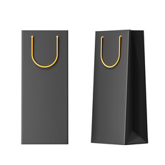 Black paper long gift bag on a white background. Mock up. 3d rendering