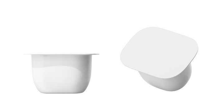 Yogurt packages are isolated on a white background. Mock up. 3d rendering.