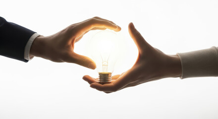 Collaborative Idea Sharing Two Individuals Unite to Present a Bright Idea, Symbolizing Innovation, Creativity, and the Power of Teamwork in Achieving Common Goals