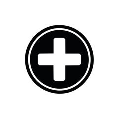Fototapeta premium Plus sign symbol in black circle icon for medical healthcare and add functions