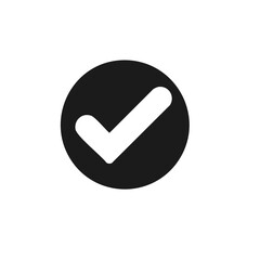 Simple black circle with a white check mark inside signifying approval or completion