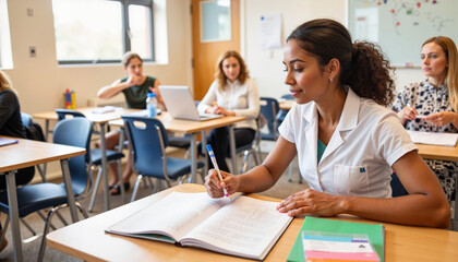 Healthcare worker engaged in contraceptive education, community classroom