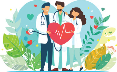 Teamwork in Healthcare Professionals Promoting Cardiovascular Health and Wellness with Compassion and Expertise Illustrated