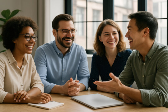 people talking at a table.
