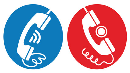 Vector art of two telephone icons in blue and red circles isolated on white background