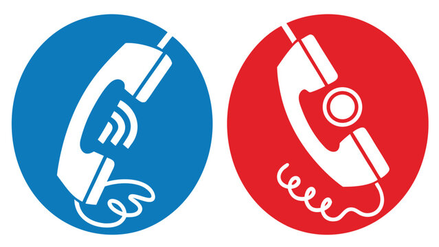 Vector art of two telephone icons in blue and red circles isolated on white background
