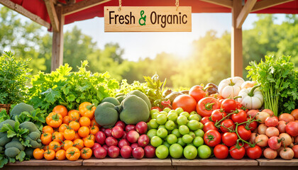 Vibrant fresh vegetables at sunny open market, health and wellness