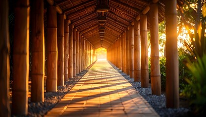 Fototapeta premium Walking on Pathway Through Tunnel with Sunlight