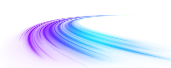 Blurred neon streaks from fast traffic in motion. Night perspective with glowing trail and electric dynamic overlay on transparent layer.