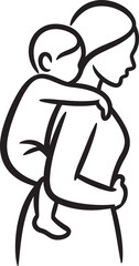 Mother Carrying Child Outline Vector Illustration for Family and Care Concepts