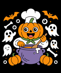 Funny Pumpkin Chef Cooking Halloween Cauldron Design