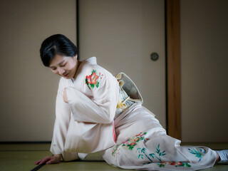 打ちひしがれる着物の女性