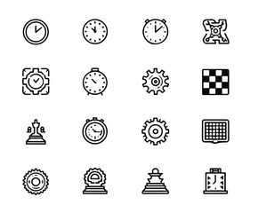 Collection of Time Management Chess and Mechanics Icons on White Background Minimalist Design for Business and Productivity