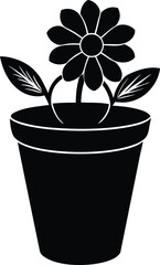 black silhouette flower pot on white background.eps