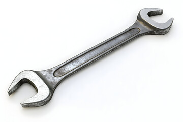 Metallic open end wrench on white background for industrial and diy projects