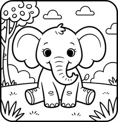 Cute Baby Elephant Coloring Page for Kids