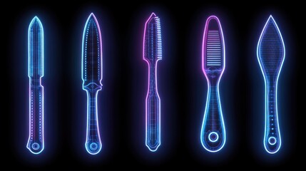 Neon-lit futuristic knives/tools