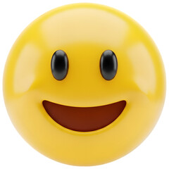 Fototapeta premium Gleaming yellow emoji with glossy black eyes and a wide inviting smile.