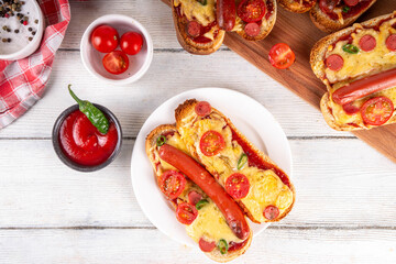 Tasty gourmet pizza dogs