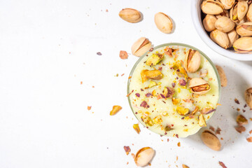 Vegan alternative non-dairy pistachio heavy cream, pistachio pudding or yogurt