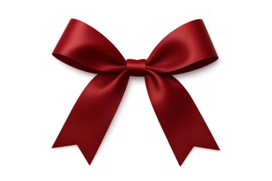 Realistic red silk ribbon bow isolated on transparent background, perfect for adding a touch of elegance to gifts, decorations, and designs