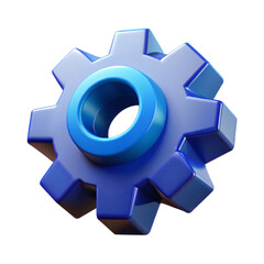 3D Faceted Gear Icon – Modern Tool and Settings Symbol Isolated on Transparent Background