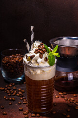 Iced coffee latte in tall glass