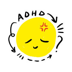 ADHD Awareness Brain with Thoughts Tears and Distress Mental Psychology Lettering Vector Clip-art 