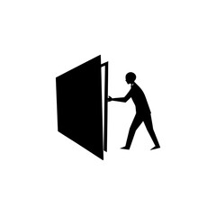 Person opening door silhouette black