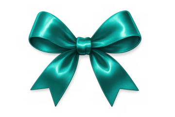 Sophisticated teal bow floating against transparent backdrop, elevating festive graphic designs with refined decorative appeal