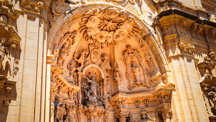 The Basilica of Saint Mary of Coro is a baroque Roman Catholic parish church and minor basilica completed in 1774. Exterior view of detail.