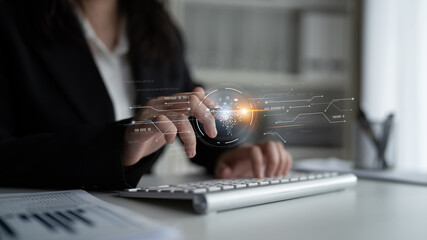 AI artificial intelligence with digital brain and connected data circuit. AI core processes data, AI core drives intelligence, enables connection, and AI core powers smart digital systems. Latch