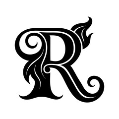 Creative R Letter Monogram with Flowing Swirl Accents silhouette Art Vector illustration