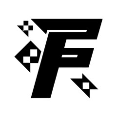 Pixel Fading Tech Style F Letter in Modern Logo Format silhouette Art Vector illustration